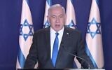 Screen capture from video of Prime Minister Benjamin Netanyahu during a press conference, March 31, 2021. (Channel 13 News)