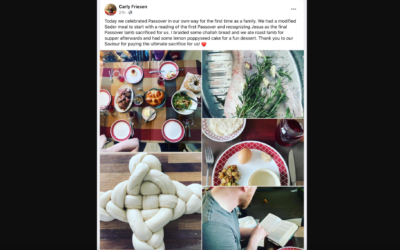 The Christian Passover seder with challah braided in the shape of a cross. (Screenshot/@clapifyoulikeme via JTA)