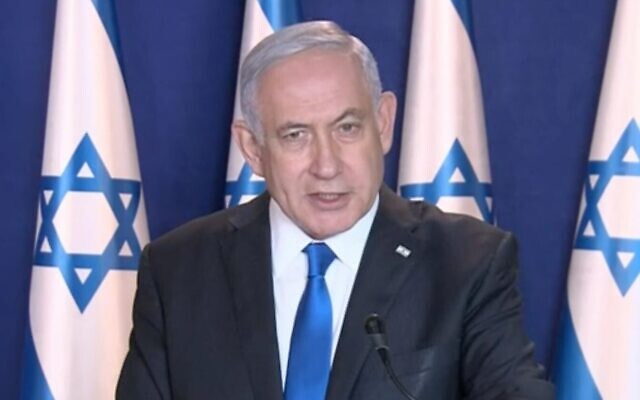 Prime Minister Benjamin Netanyahu makes a statement on March 31, 2021 (Channel 12 screenshot)