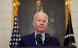 US President Joe Biden speaks in the State Dining Room of the White House, March 6, 2021, in Washington. (AP Photo/Alex Brandon)