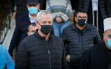Defense Minister Benny Gantz during a visit in the Druze village of Julis, northern Israel, February 23, 2021. (David Cohen/Flash90)