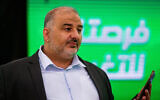 Ra'am party leader Mansour Abbas at the party headquarters in Tamra, on election night, March 23, 2021. (Flash90)