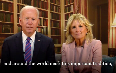 US President Joe Biden and First Lady Jill Biden issue a Passover statement, March 26, 2021. (Screenshot/Twitter)
