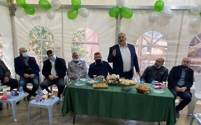 Ra'am candidate Mansour Abbas addresses Arab voters in Kafr Kanna on February 22, 2021 (Courtesy: United Arab List)