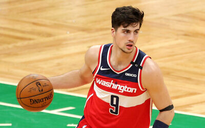 Deni Avdija #9 of the Washington Wizards dribbles downcourt during the game against the Boston Celtics at TD Garden on January 08, 2021 in Boston, Massachusetts. (Maddie Meyer/Getty Images via JTA)
