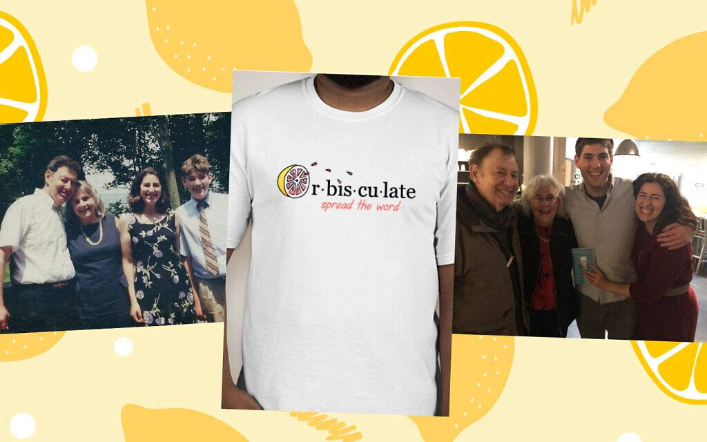 Photos of the Krieger family and a graphic t-shirt of the word 'orbisculate,' which Hilary and Jonathan Krieger are working to get into the dictionary in honor of their late father, Neil. (Courtesy) Photos of the Krieger family and a graphic t-shirt of the word 'orbisculate,' which Hilary and Jonathan Krieger are working to get into the dictionary in honor of their late father, Neil. (Courtesy)