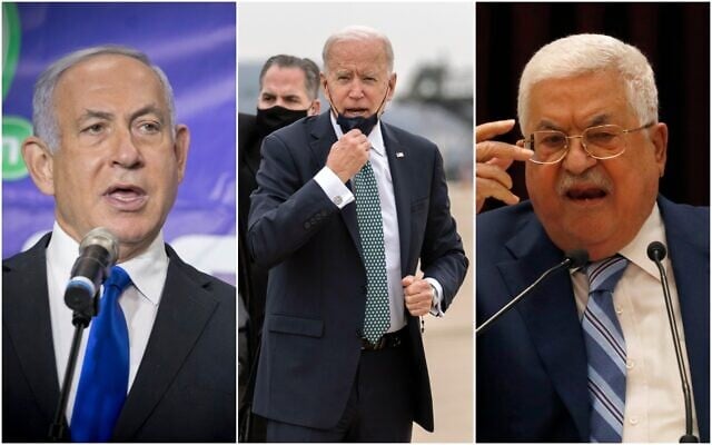 (L-R) Prime Minister Benjamin Netanyahu, US President Joe Biden and Palestinian Authority President Mahmoud Abbas. (Collage/AP) (L-R) Prime Minister Benjamin Netanyahu, US President Joe Biden and Palestinian Authority President Mahmoud Abbas. (Collage/AP)
