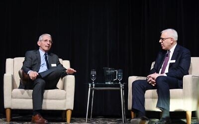 Dr. Anthony Fauci, left, speaks with author David Rubenstein. (Courtesy)