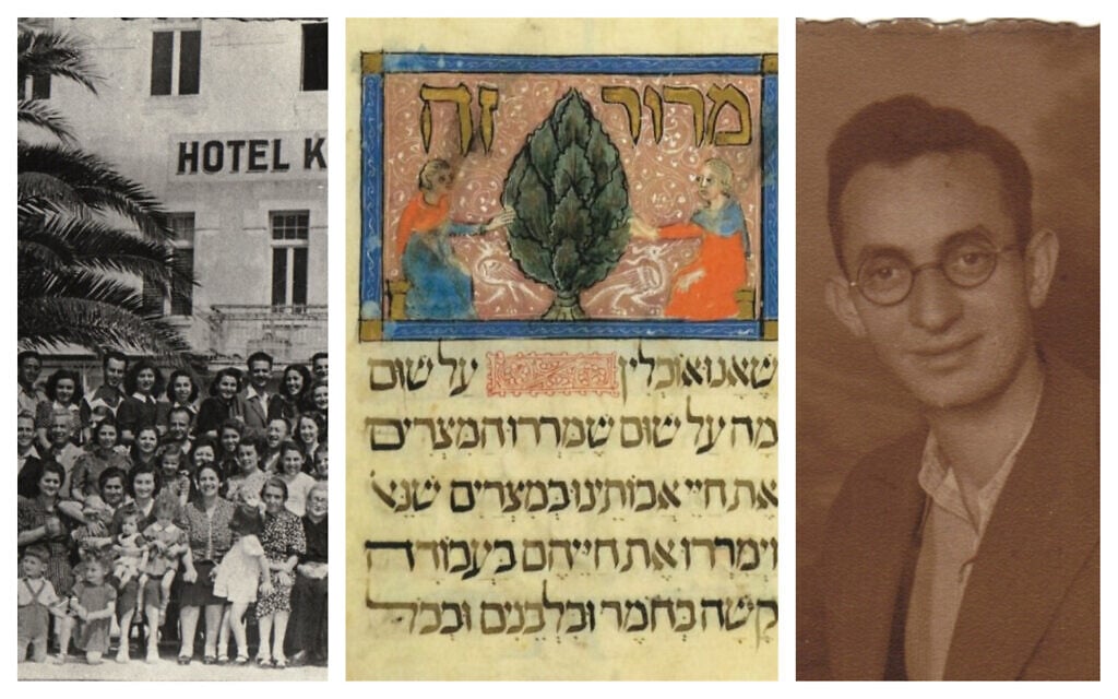 Left: A group of Jewish civilians and partisans in Croatia, 1942; center: Detail of the ‘Maror’ page of the Sarajevo Haggadah; right: Shani Altarac, seen in 1948, the young Yugoslav partisan who wrote the Partisan Haggadah. (Photos of partisans and Altarac courtesy of Eliezer Papo/ via JTA; photo of haggadah courtesy of the Foundation for Jewish Culture) Left: A group of Jewish civilians and partisans in Croatia, 1942; center: Detail of the ‘Maror’ page of the Sarajevo Haggadah; right: Shani Altarac, seen in 1948, the young Yugoslav partisan who wrote the Partisan Haggadah. (Photos of partisans and Altarac courtesy of Eliezer Papo/ via JTA; photo of haggadah courtesy of the Foundation for Jewish Culture)