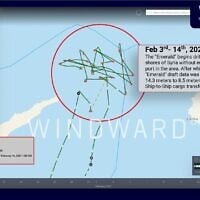 Information provided by Windward that helped the Environmental Protection Ministry to pinpoint the crude oil tanker responsible for a massive oil spill in February, 2021. (Courtesy, Windward) Information provided by Windward that helped the Environmental Protection Ministry to pinpoint the crude oil tanker responsible for a massive oil spill in February, 2021. (Courtesy, Windward)