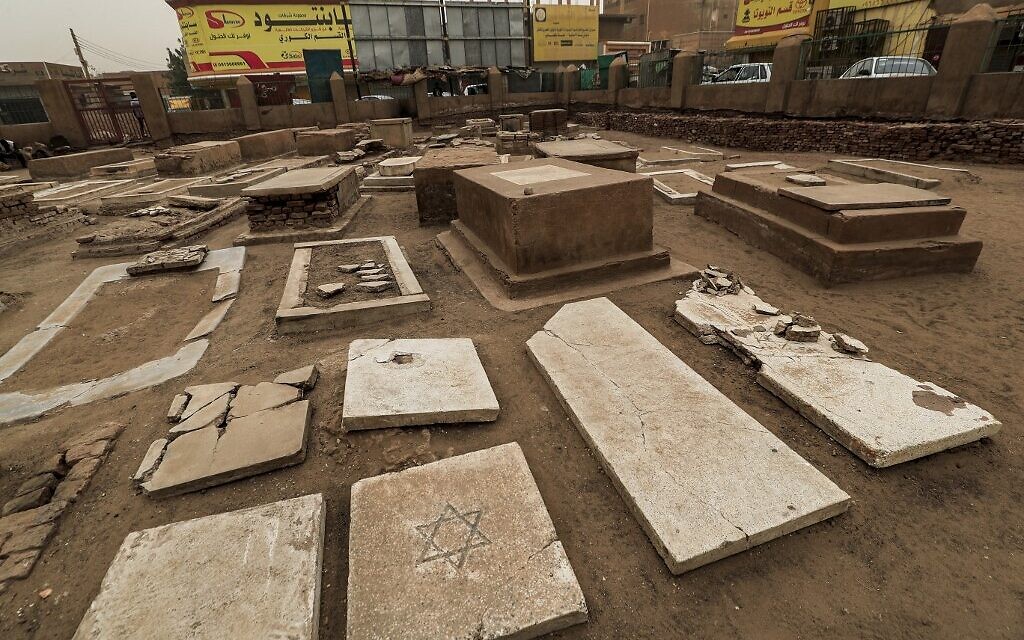This picture taken on February 17, 2021 shows a view of grave markers at the 800-square-meter Jewish Cemetery in Sudan's capital Khartoum, west of al-Hurriya Street (in the city-center of the capital). (Photo by ASHRAF SHAZLY / AFP)