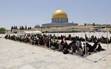 Palestinians gather during the second Friday prayers of the Muslim fasting month of Ramadan, at the Al-Aqsa Mosque  on the Temple Mount on April 23, 2021. (Ahmad Gharabli/AFP)