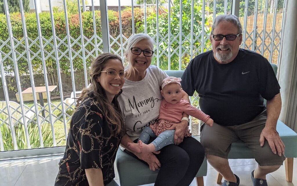 Shayna Smilovitz, baby Roni and her parents upon meeting their granddaughter for the first time in April 2021, after grappling with Israel's complicated entry rules during the coronavirus pandemic (Courtesy Shayna Smilovitz) Shayna Smilovitz, baby Roni and her parents upon meeting their granddaughter for the first time in April 2021, after grappling with Israel's complicated entry rules during the coronavirus pandemic (Courtesy Shayna Smilovitz)