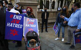 A crowd protests antisemitism in New York City, Oct. 15, 2020. (Tayfun Coskun/Anadolu Agency via Getty Images, via JTA)