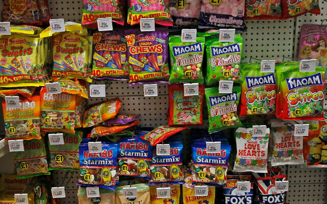 Sweets are on display at a shelf in a supermarket in London, Thursday, Aug. 18, 2016. (AP Photo/Frank Augstein) Sweets are on display at a shelf in a supermarket in London, Thursday, Aug. 18, 2016. (AP Photo/Frank Augstein)