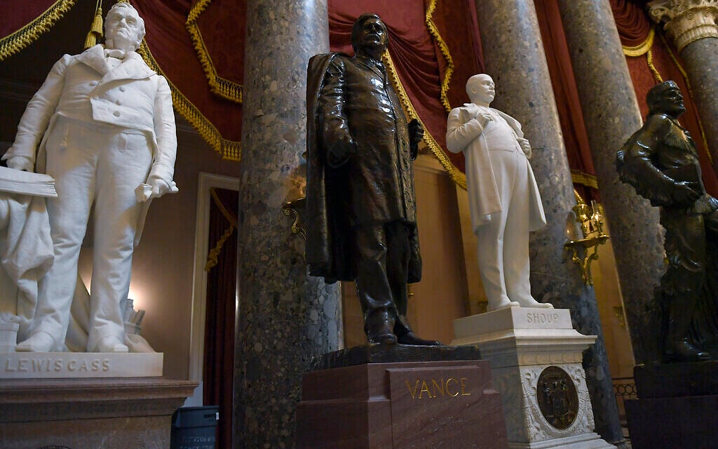 A statue of Zebulon Vance of North Carolina is on display in Statuary Hall on Capitol Hill in Washington, June 11, 2020. (AP Photo/Susan Walsh)