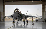 Illustrative: An F-35 fighter jet pilot and crew prepare for a mission at Al-Dhafra Air Base in the United Arab Emirates, August 5, 2019.  (Staff Sgt. Chris Thornbury/US Air Force via AP)