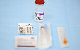 An AstraZeneca vaccination kit is placed on a table at a vaccination center in Bucharest, Romania, April 7, 2021.(AP Photo/Vadim Ghirda)