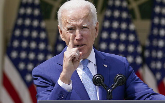 US President Joe Biden gestures as he speaks about gun violence prevention in the Rose Garden at the White House, Thursday, April 8, 2021, in Washington. (AP Photo/Andrew Harnik) US President Joe Biden gestures as he speaks about gun violence prevention in the Rose Garden at the White House, Thursday, April 8, 2021, in Washington. (AP Photo/Andrew Harnik)
