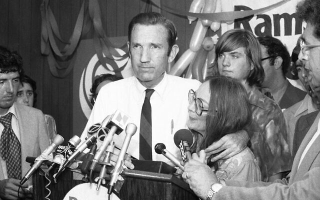 In this Wednesday, Sept. 14, 1976 file photo, Ramsey Clark, Democratic candidate for the U.S. Senate, center, speaks at Lincoln Center in New York. Ramsey Clark, the attorney general in the Johnson administration who became an outspoken activist for unpopular causes and a harsh critic of U.S. policy, has died, Friday, April 9, 2021. He was 93. (AP Photo/Dave Pickoff, File) In this Wednesday, Sept. 14, 1976 file photo, Ramsey Clark, Democratic candidate for the U.S. Senate, center, speaks at Lincoln Center in New York. Ramsey Clark, the attorney general in the Johnson administration who became an outspoken activist for unpopular causes and a harsh critic of U.S. policy, has died, Friday, April 9, 2021. He was 93. (AP Photo/Dave Pickoff, File)