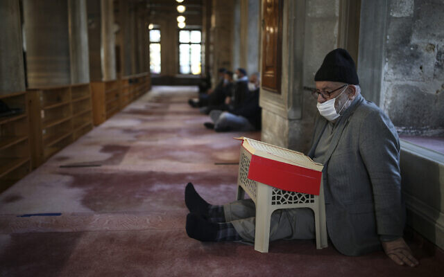 People pray at the Eyup Sultan Mosque, in Istanbul, April 12, 2021, a day before Ramadan. (AP Photo/Emrah Gurel) People pray at the Eyup Sultan Mosque, in Istanbul, April 12, 2021, a day before Ramadan. (AP Photo/Emrah Gurel)