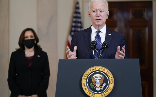 President Joe Biden, accompanied by Vice President Kamala Harris, speaks Tuesday, April 20, 2021, at the White House in Washington, after former Minneapolis police Officer Derek Chauvin was convicted of murder and manslaughter in the death of George Floyd. (AP Photo/Evan Vucci) President Joe Biden, accompanied by Vice President Kamala Harris, speaks Tuesday, April 20, 2021, at the White House in Washington, after former Minneapolis police Officer Derek Chauvin was convicted of murder and manslaughter in the death of George Floyd. (AP Photo/Evan Vucci)
