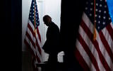 US President Joe Biden walks off after speaking about COVID-19 vaccinations at the White House on April 21, 2021, in Washington. (AP Photo/Evan Vucci)