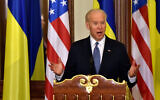 Then-US vice president Joe Biden in Kyiv, Ukraine, December 7, 2015. (Sergei Supinsky/Pool Photo via AP)