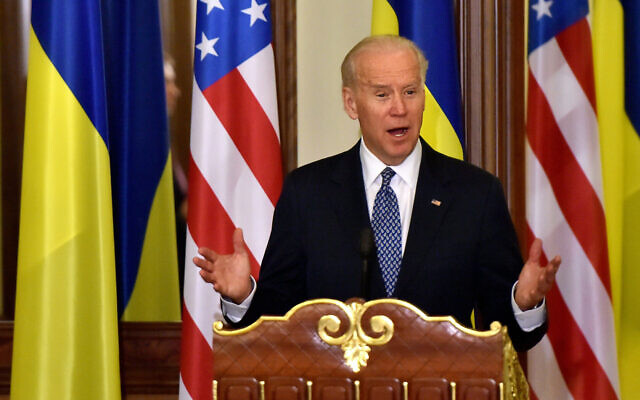 Then-US vice president Joe Biden in Kyiv, Ukraine, December 7, 2015. (Sergei Supinsky/Pool Photo via AP) Then-US vice president Joe Biden in Kyiv, Ukraine, December 7, 2015. (Sergei Supinsky/Pool Photo via AP)