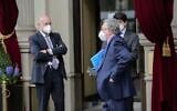 Mikhail Ulyanov, Russia’s ambassador to the IAEA, arrives at the Grand Hotel Wien where closed-door nuclear talks with Iran take place, in Vienna, Austria, Thursday, April 15, 2021. (AP Photo/Lisa Leutner)