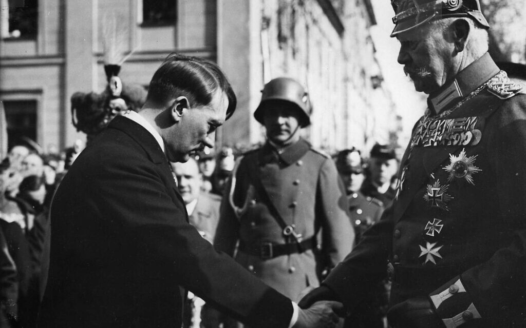 Adolf Hitler and president Paul von Hindenburg on the Day of Potsdam in March 1933. (Bundesarchiv bild/ via Wikimedia Commons)