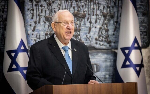 President Reuven Rivlin speaks during a ceremony of receiving the official results of the election at the President's Residence in Jerusalem on March 31, 2021. (Yonatan Sindel/Flash90) President Reuven Rivlin speaks during a ceremony of receiving the official results of the election at the President's Residence in Jerusalem on March 31, 2021. (Yonatan Sindel/Flash90)