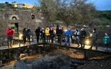 Tourists visit the National Heritage Site of Ein Keshatot in the Golan Heights on April 1, 2021. (Michael Giladi/Flash90)
