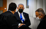 Then-prime minister Benjamin Netanyahu seen as he arrives for a court hearing at the District Court in Jerusalem on April 5, 2021. (Oren Ben Hakoon/POOL)