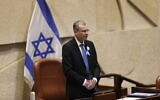 Knesset Speaker Yariv Levin at the swearing-in of the 24th Knesset on April 6, 2021. (Alex Kolomoisky/Pool/Flash90)