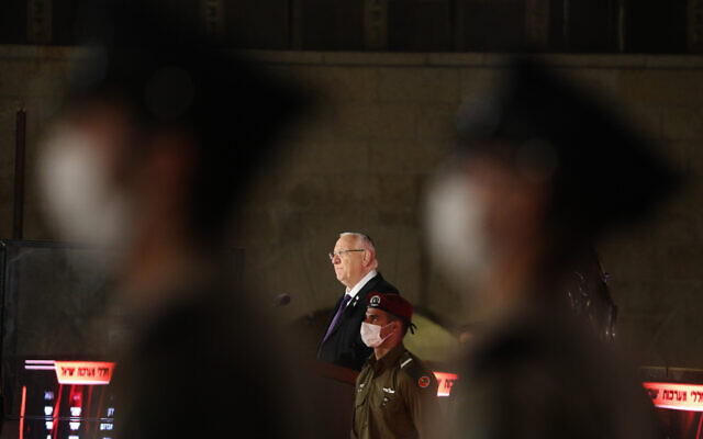 President Reuven Rivlin speaks at a ceremony marking Memorial Day for Israel's fallen soldiers and victims of terror, at the Western Wall in Jerusalem's Old City, on April 13, 2021. (Olivier Fitoussi/Flash90) President Reuven Rivlin speaks at a ceremony marking Memorial Day for Israel's fallen soldiers and victims of terror, at the Western Wall in Jerusalem's Old City, on April 13, 2021. (Olivier Fitoussi/Flash90)