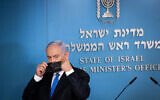 Prime Minister Benjamin Netanyahu gives a press conference at the Prime Minister's Office in Jerusalem, on April 20, 2021. (Yonatan Sindel/Flash90)