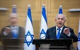 Prime Minister Benjamin Netanyahu speaks during a press conference at the Knesset on April 21, 2021. (Yonatan Sindel/Flash90)