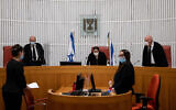 The High Court of Justice convenes to discuss the vacant justice minister post on April 27, 2021. (Yonatan Sindel/Flash90)