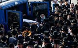 Hundreds of ultra-Orthodox Jews attend the funeral of Yehuda Lev Lubin in Jerusalem, one of the victims of the Meron tragedy, where 45 people were crushed to death in Meron, northern Israel, April 30, 2021. (Olivier Fitoussi/Flash90)