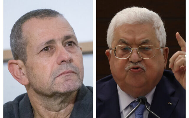 (L) Shin Bet head Nadav Argaman (Miriam Alster/Flash90) and (R) Palestinian Authority President Mahmoud Abbas (Alaa Badarneh/Pool Photo via AP) (L) Shin Bet head Nadav Argaman (Miriam Alster/Flash90) and (R) Palestinian Authority President Mahmoud Abbas (Alaa Badarneh/Pool Photo via AP)