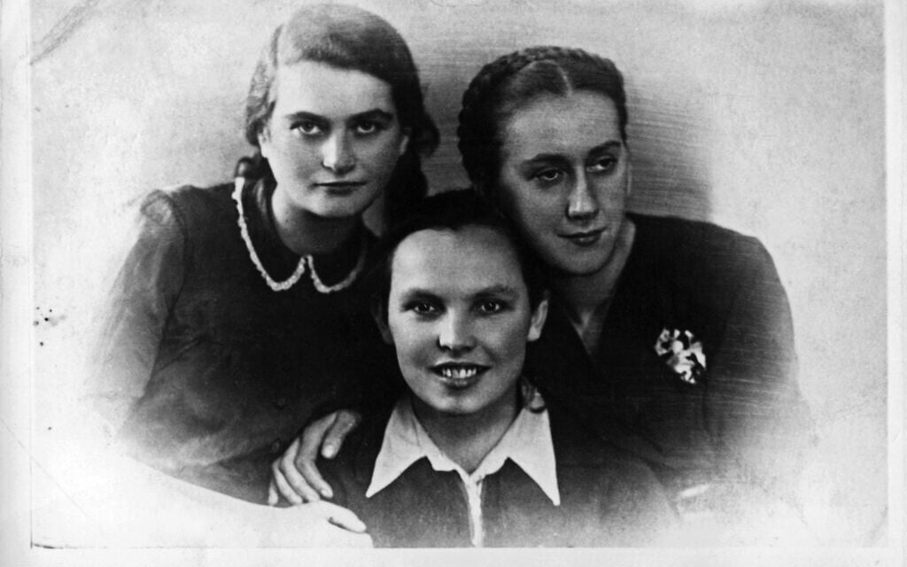 Left to right: Tema Schneiderman, Bela Hazan, and Lonka Kozibrodska. Photograph taken at a Gestapo Christmas party, 1941. (Courtesy of Yad Vashem Photo Archive, Jerusalem. 3308/91)