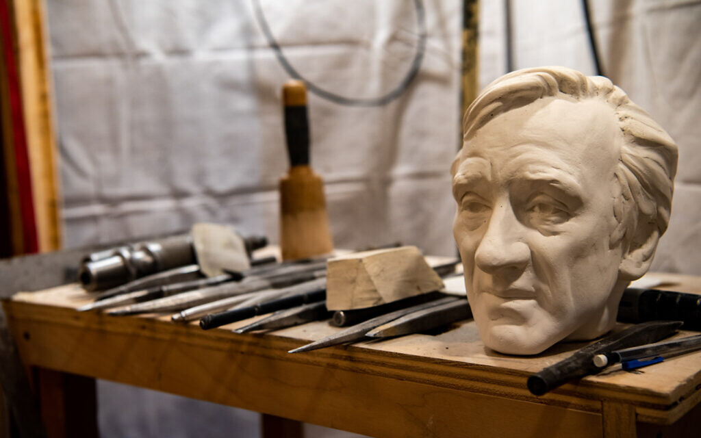 A clay mold of the bust of Elie Wiesel, which was carved into the stone at the National Cathedral in Washington, DC. (Courtesy National Cathedral)