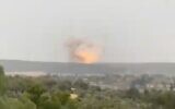 An explosion is seen at a rocket factory in central Israel in which the manufacturer says was a 'controlled test' on April 20, 2021. (Screen capture/Twitter)