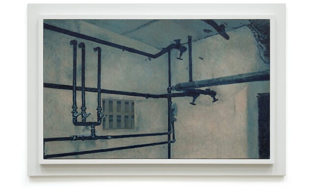 A scene from Struthof, from 'Prussian Blue,' Yishai Jusidman's series of 50 paintings on display at the Mishkan Museum of Art at Ein Harod from March 24, 2021 (Courtesy Ein Harod)