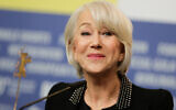 Actress Helen Mirren talks to media during a news conference during the 70th International Film Festival Berlin, Berlinale in Berlin, Germany, Feb. 27, 2020. (AP Photo/Markus Schreiber)