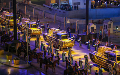 A convoy of vehicles transporting royal mummies in Cairo, Egypt, April 3, 2021. (AP Photo)
