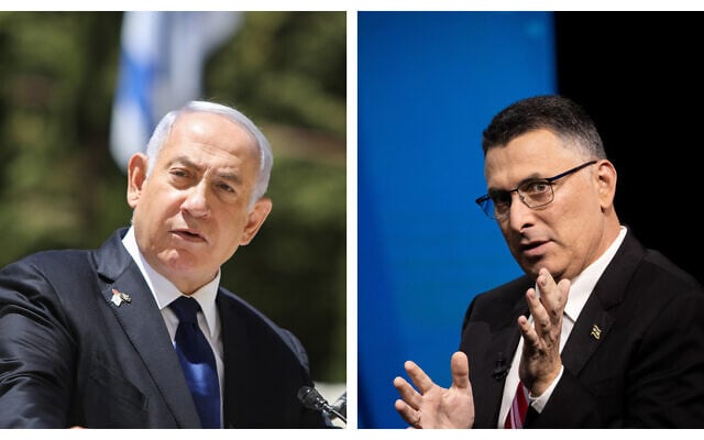 Prime Minister Benjamin Netanyahu (left) and New Hope leader Gideon Sa'ar (right). (Flash90)