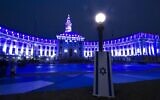 Denver's city call lights up in blue and white in honor of Israel's Independence Day on April 14, 2021. (Israeli-American Council)