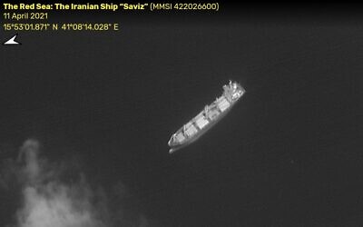 Iranian ship the Saviz in the Red Sea on April 11, 2021. (ImageSat International)